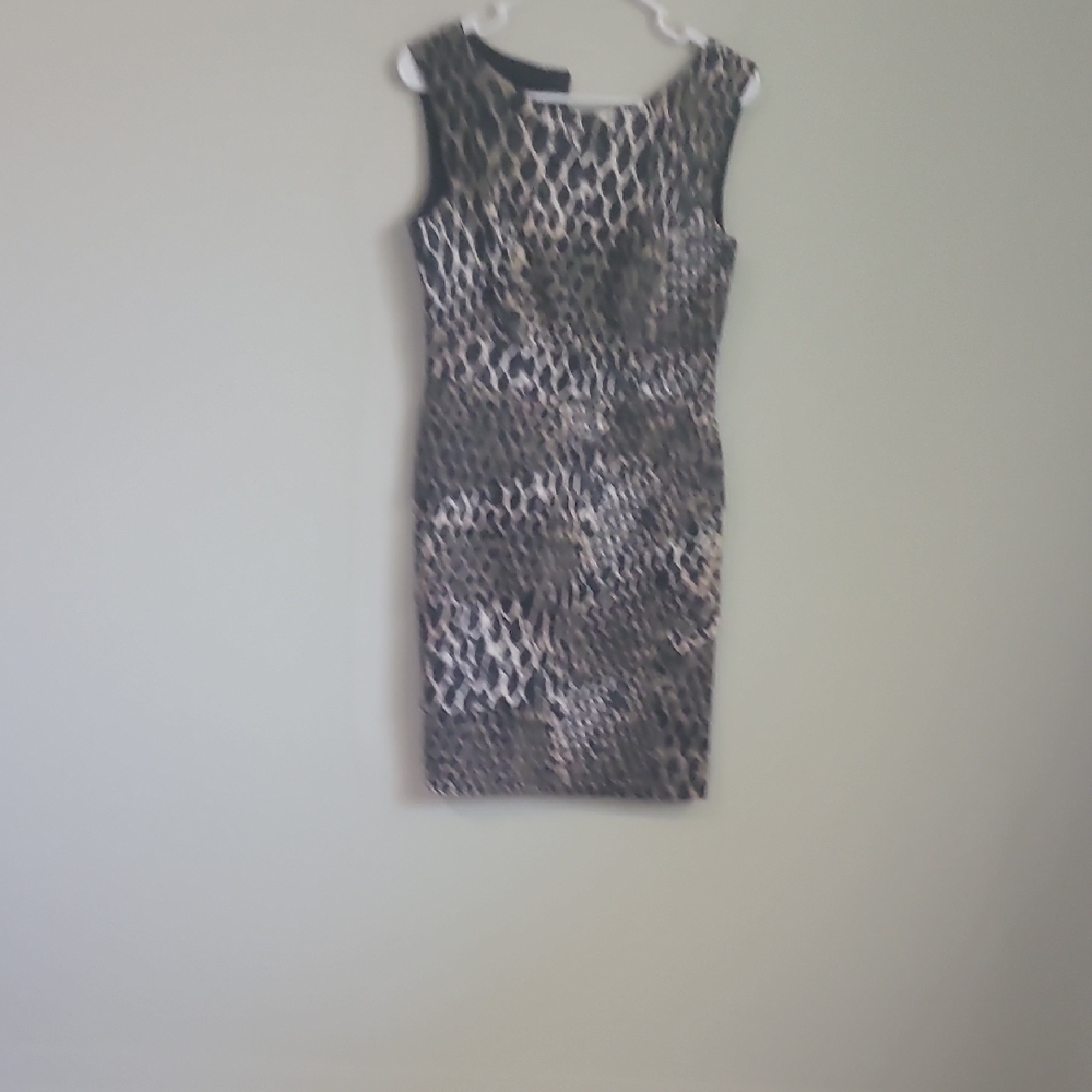 dressbarn Animal-Print Sleeveless Midi Dress in Black and Cream